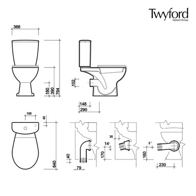 Further photograph of Twyford Alcona Flushwise? Close Coupled Toilet Pan, Horizontal Outlet
