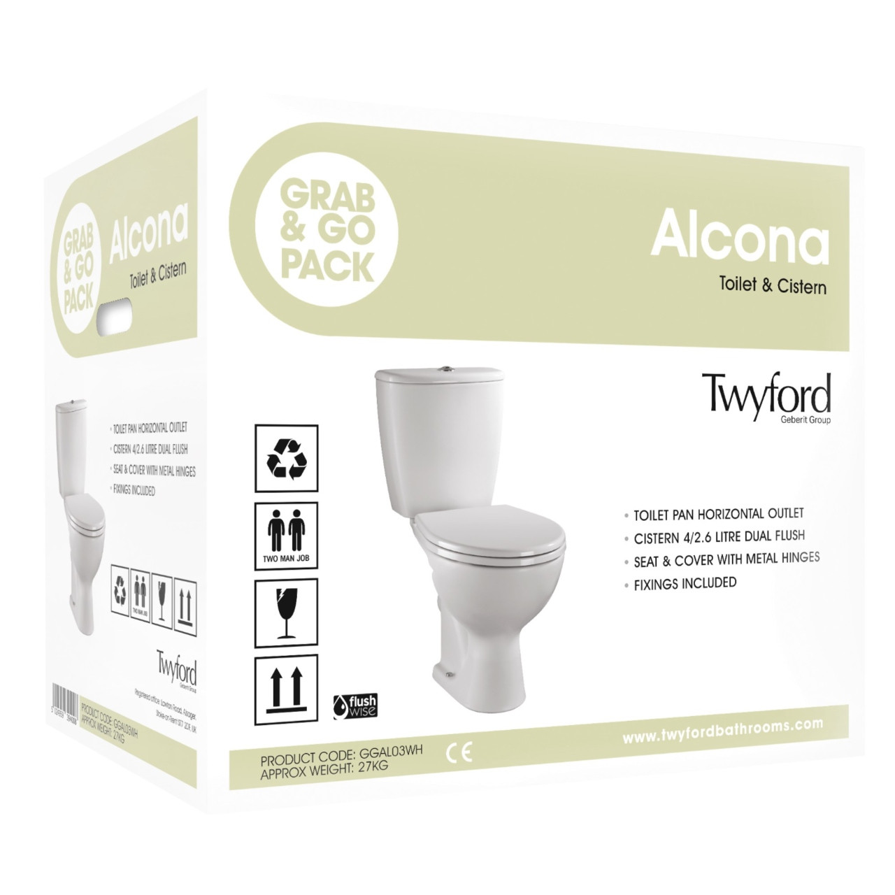 Photograph of Twyford Alcona Close-Coupled Pan, Cistern & Seat Pack