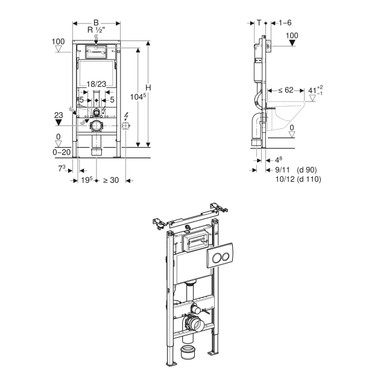 Further photograph of Geberit Duofix Frame for wall-hung Pan 112cm, with Delta 12cm Concealed Cistern & Delta20 Chrome Flush Plate