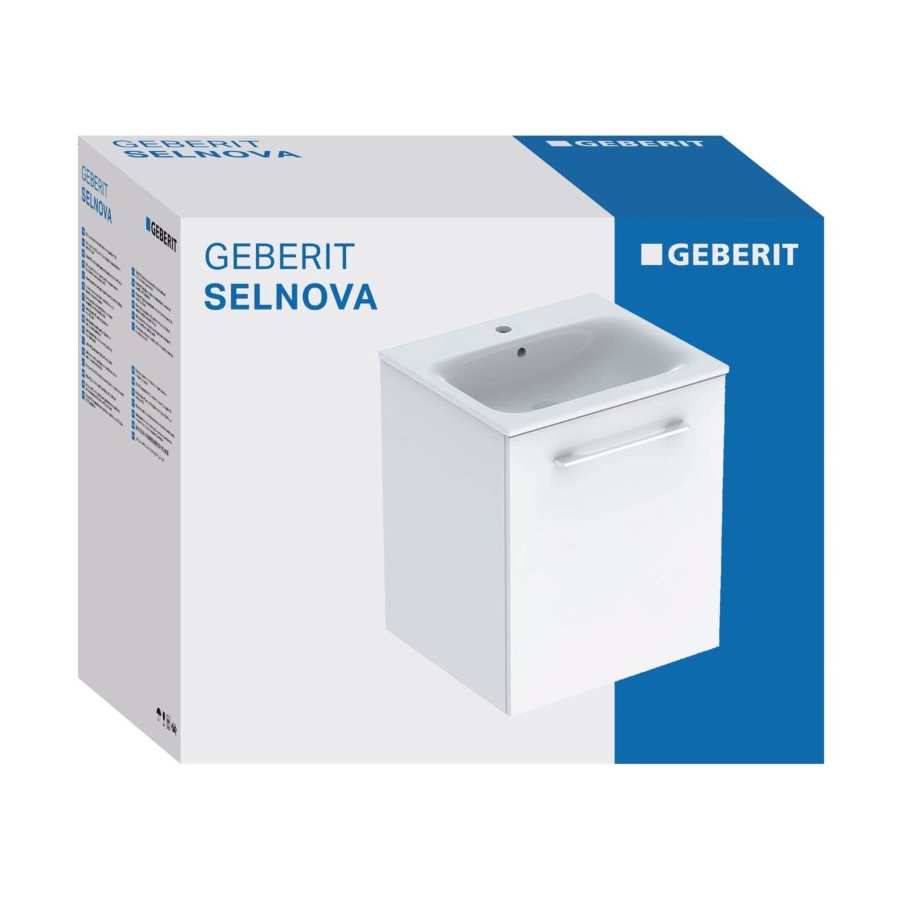 Photograph of Geberit Selnova Square Slim Rim Basin & Cabinet Pack - White