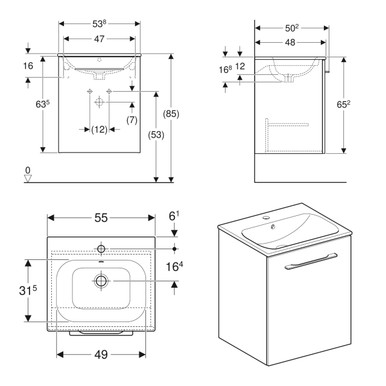 Further photograph of Geberit Selnova Square Slim Rim Basin & Cabinet Pack - White