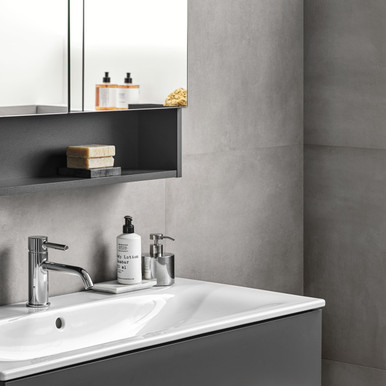 Further photograph of Geberit Selnova Square Slim Rim Basin & Cabinet Pack - Lava