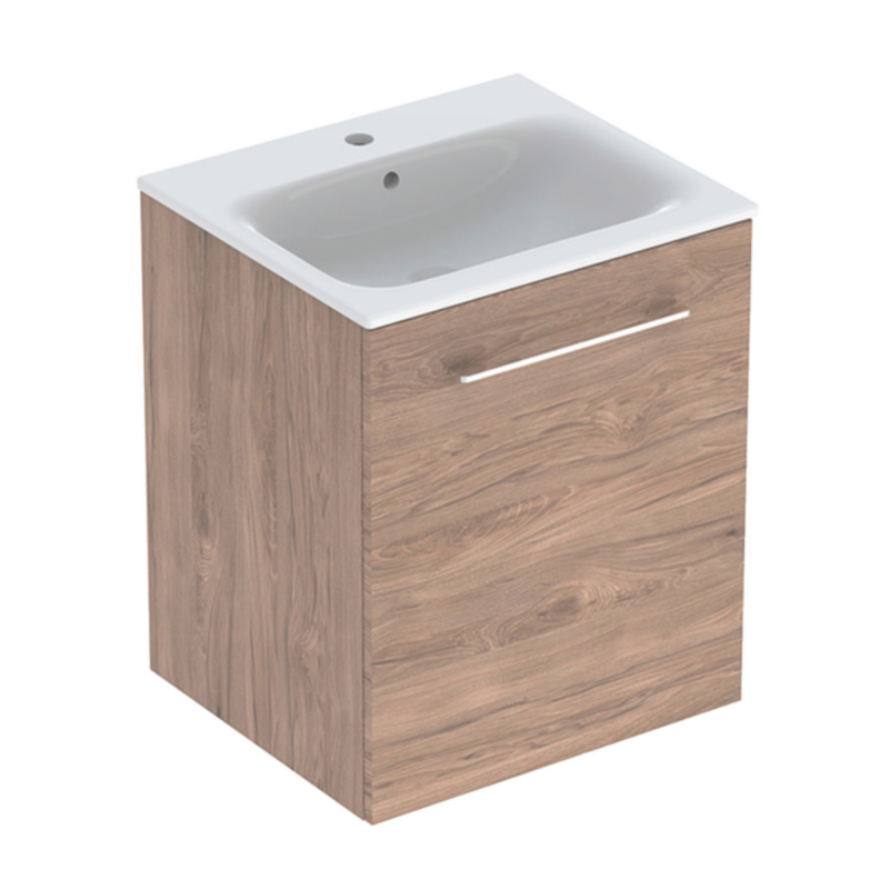 Photograph of Geberit Selnova Square Slim Rim Basin & Cabinet Pack - Hickory