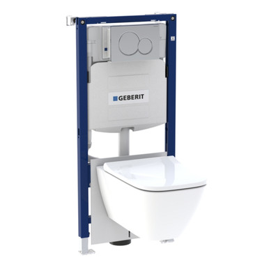 Geberit Wall-Hung Bundle Pack: Frame & Cistern, Rimfree? Wall-Hung Pan, Soft Close Quick Release Seat & Flush Plate