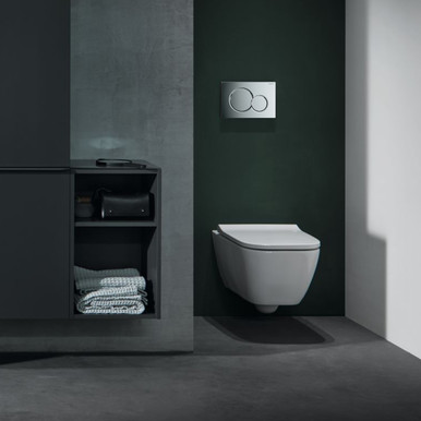 Further photograph of Geberit Wall-Hung Bundle Pack: Frame & Cistern, Rimfree? Wall-Hung Pan, Soft Close Quick Release Seat & Flush Plate