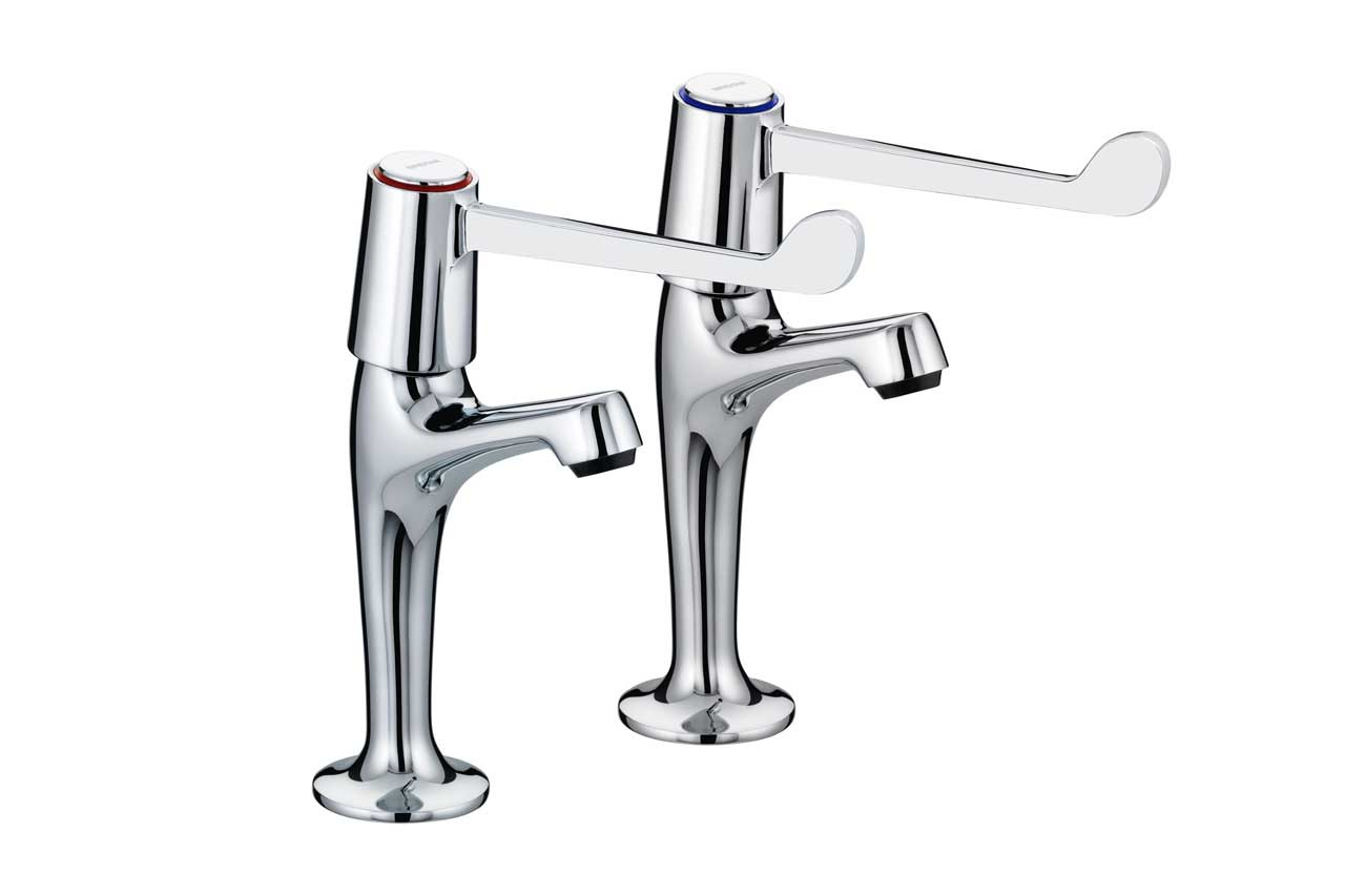 Photograph of Bristan Lever High Neck Pillar Taps Chrome With 6 Levers & Ceramic Disc Valves