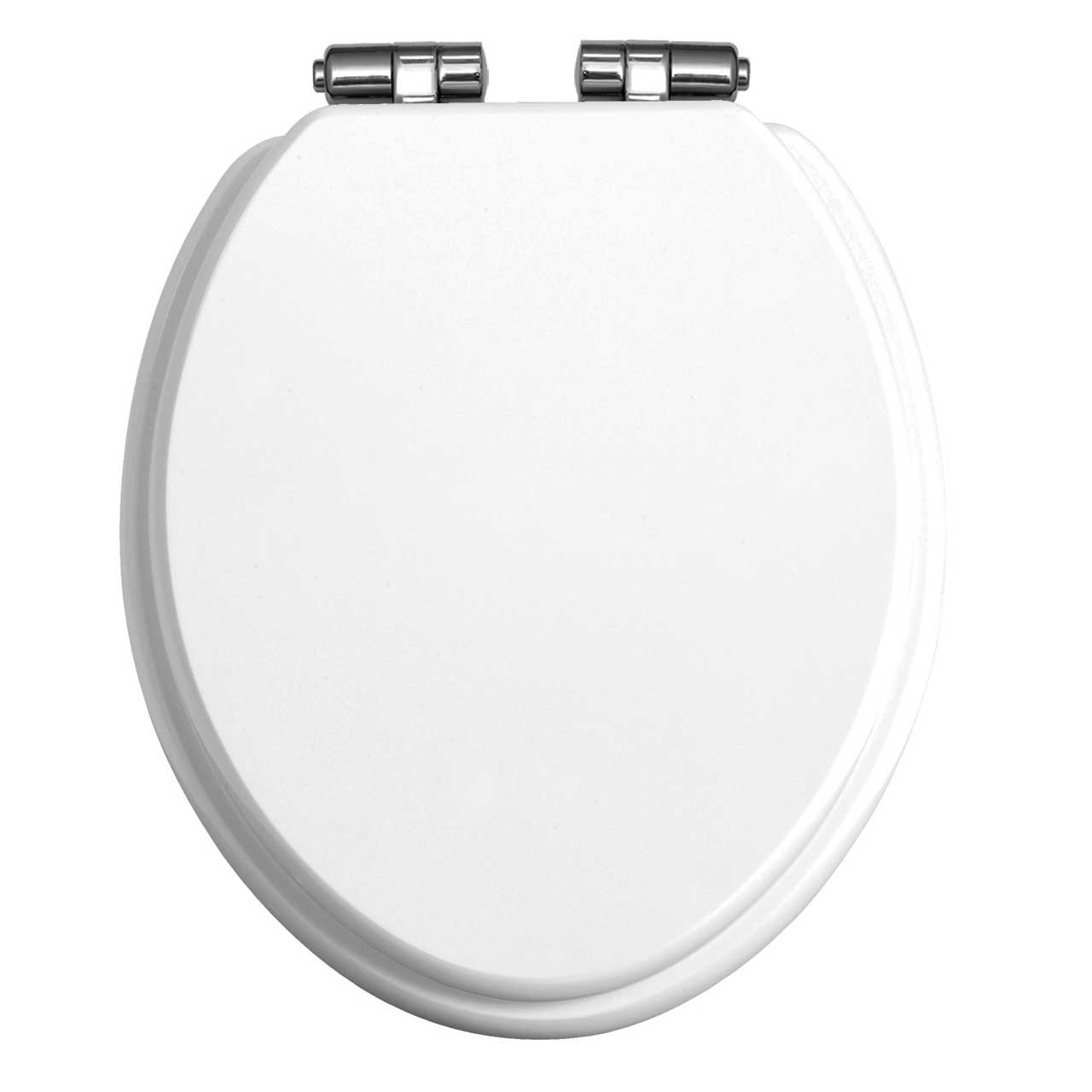 Photograph of Toilet Seat Soft Close Chrome Hinges White Gloss