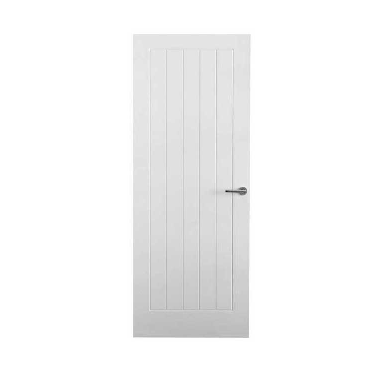 Photograph of Premium White Primed Moulded 5 Panel Vertical Semi Solid Door 1981mm x 762mm x 35mm (6'6" x 2'6")