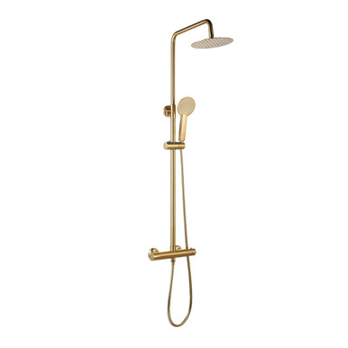 Round 2 Outlet Thermostatic Bar Shower Mixer - Brushed Brass