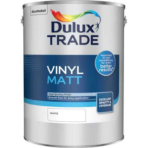 Photograph of Dulux Trade Emulsion Vinyl Matt White 5.0L