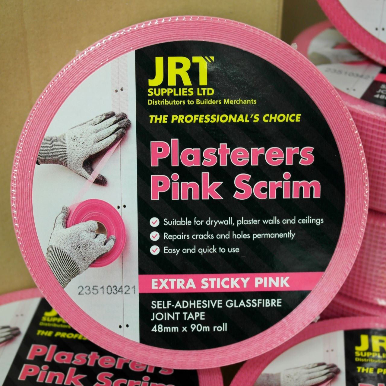 Photograph of PINK SCRIM EXTRA STICKY PLASTERERS TAPE 48MM X 90M