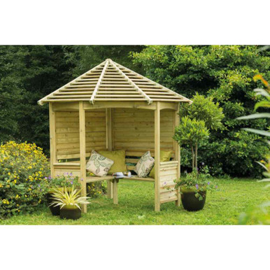 Further photograph of Forest Garden Natural Timber Venetian Corner Arbour 2334 x 1608 x 2500mm FSC