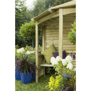 Further photograph of Forest Garden Natural Timber Venetian Corner Arbour 2334 x 1608 x 2500mm FSC