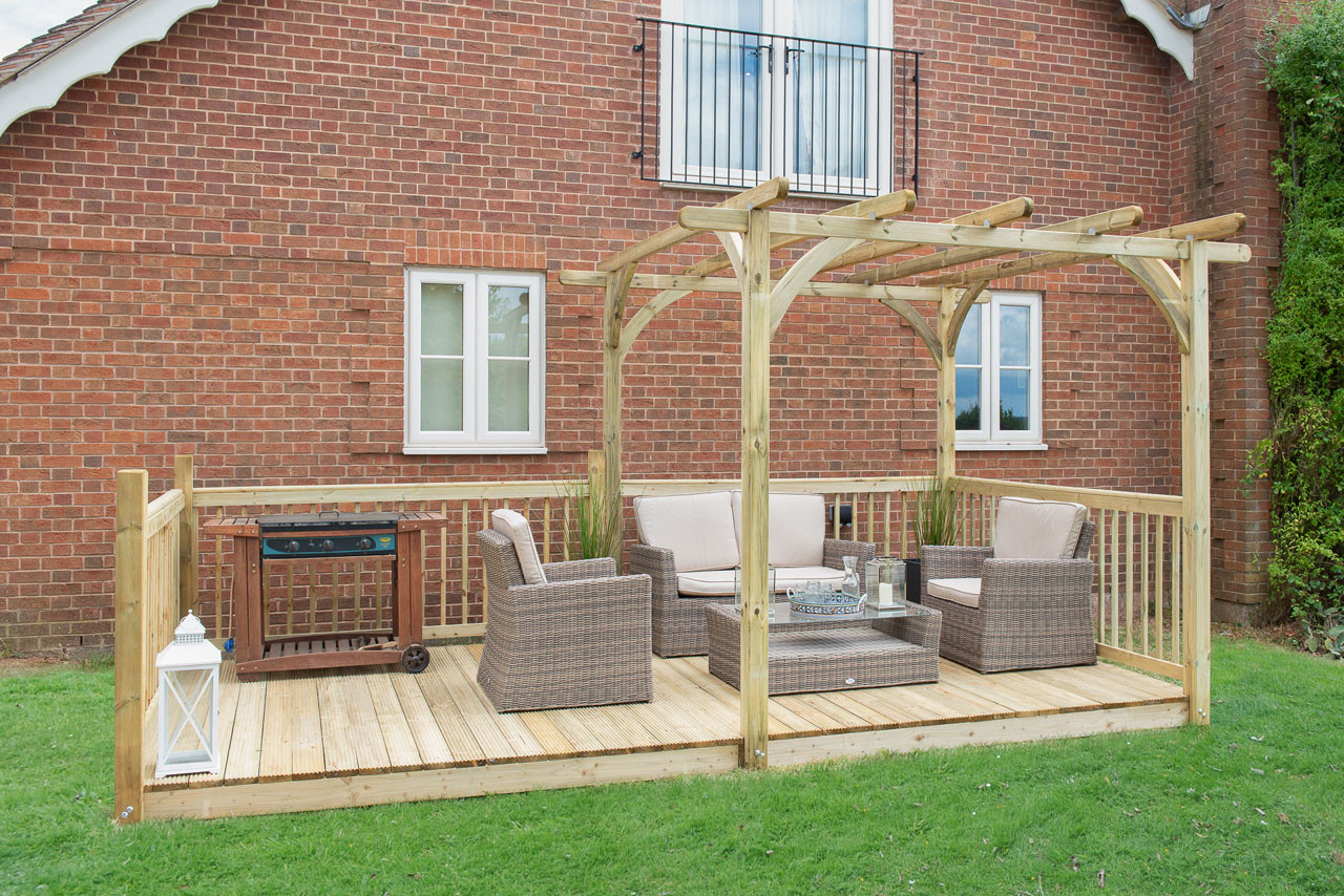 Photograph of Forest Garden Natural Timber Ultima Pergola and Patio Decking Kit - 2.4 x 4.9m (5209 x 3050 x 2503mm)