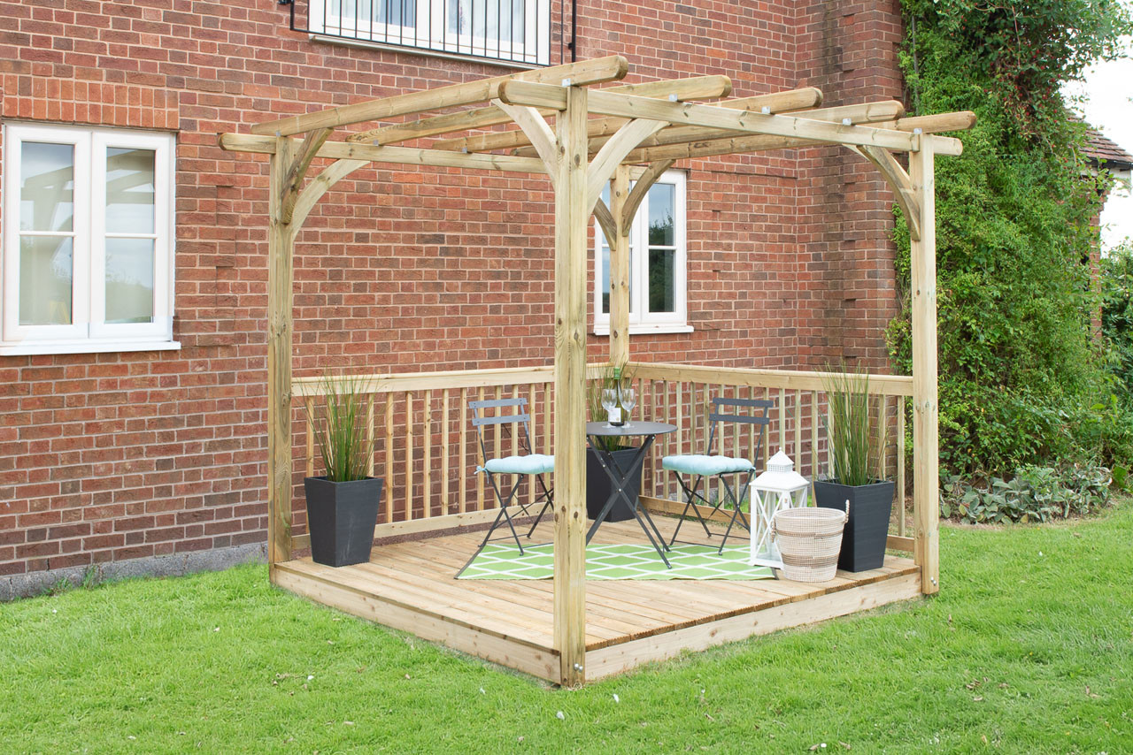 Photograph of Forest Garden Natural Timber Ultima Pergola and Decking Kit - 2.4 x 2.4m (3050 x 3050 x 2503mm) FSC