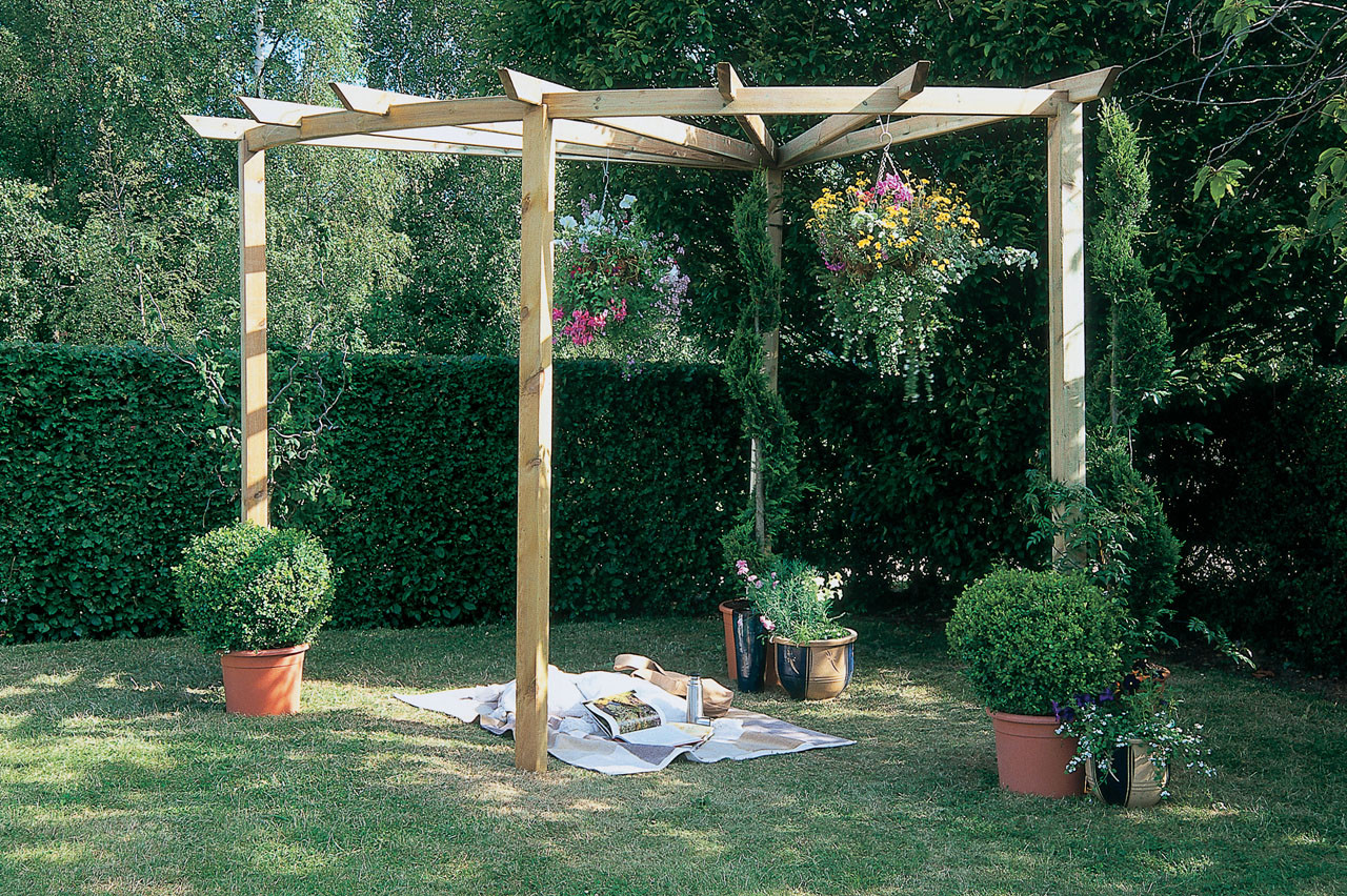 Photograph of Forest Garden Natural Timber Radial Pergola 90?  2750 x 2750 x 2490mm FSC