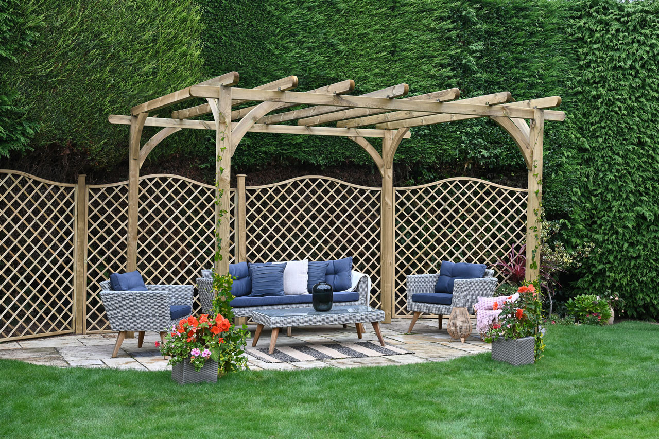 Photograph of Forest Garden Natural Timber Ultima Pergola - 3.6 x 3.6m (3600 x 3600 x 2795mm) FSC