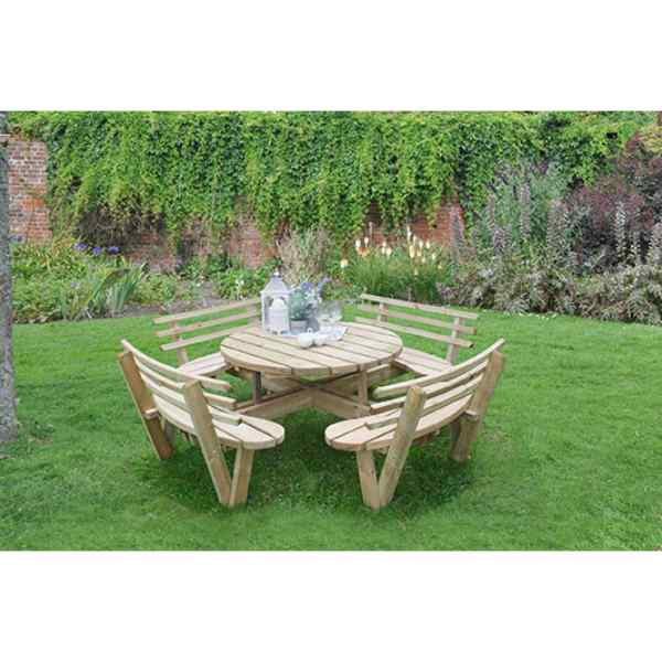 Photograph of Forest Garden Circular Picnic Table with Seat Backs 120mm x 1136mm x 495mm