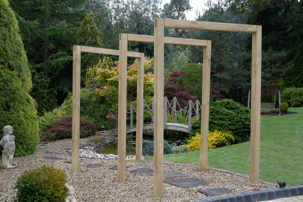 Photograph of Forest Garden Natural Timber Sleeper Arch Set Of 3 1600 x 95 x 2400mm FSC