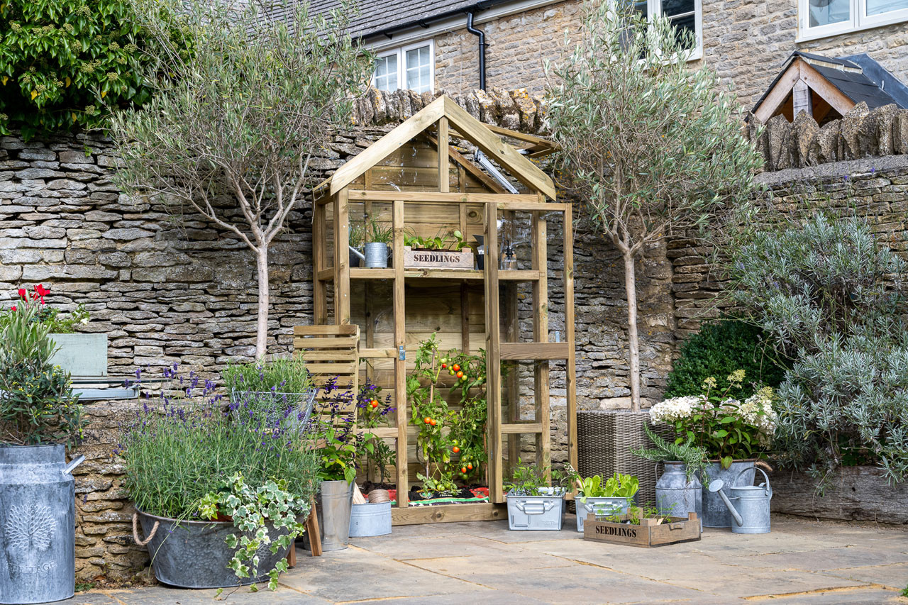 Photograph of Forest Garden Natural Timber Georgian Wall Greenhouse with Auto Vent 1188 x 502 x 2015mm FSC