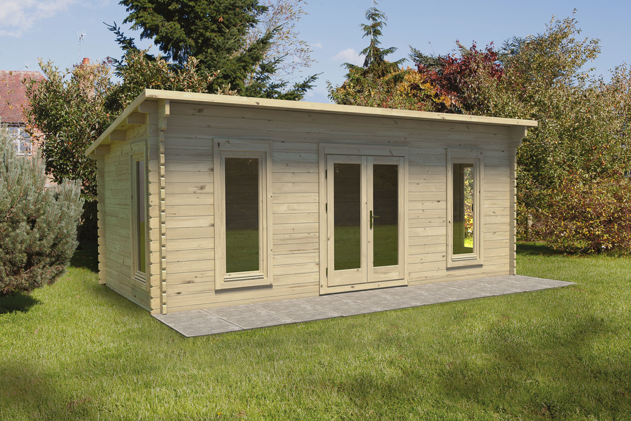 Photograph of Forest Garden Arley 6.0m x 3.0m Cabin with Pent Roof, Double Glazed, 24kg Polyester Felt