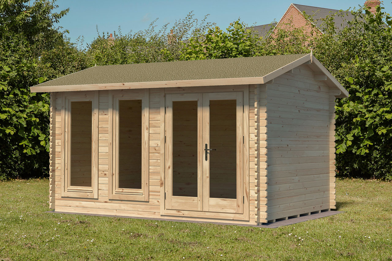 Photograph of Forest Garden Chiltern 4.0m x 3.0m Log Cabin with Apex Roof, Double Glazed, Felt Shingles and Underlay