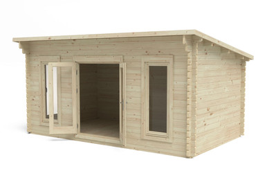 Further photograph of Forest Garden Elmley 5.0m x 3.0m Log Cabin with Pent Roof, Double Glazed, 34kg Polyester Felt and Underlay