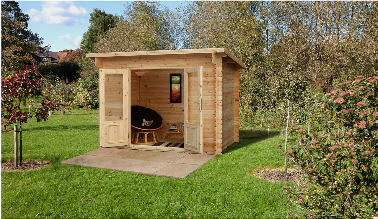 Photograph of Forest Garden Harwood 3.0m x 2.0m Log Cabin with Pent Roof, 24kg Felt plus Underlay