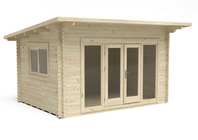 Further photograph of Forest Garden Melbury 4.0m x 3.0m Log Cabin with Pent Roof, Double Glazed, 24kg Polyester Felt and Underlay