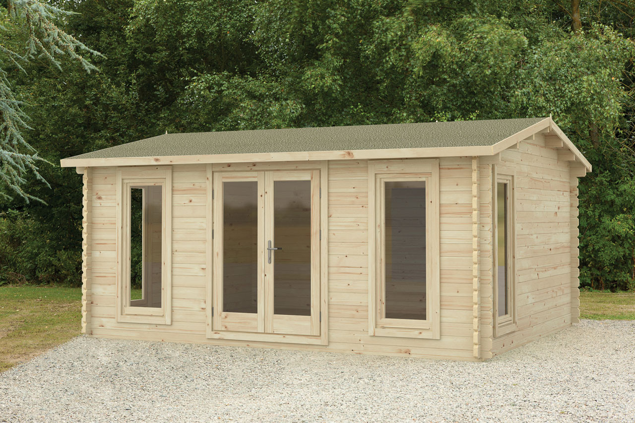 Photograph of Forest Garden Rushock 5.0m x 4.0m Log Cabin with Apex Roof, Double Glazed, 34kg Polyester Felt and Underlay