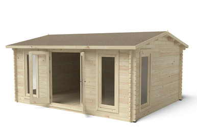 Further photograph of Forest Garden Rushock 5.0m x 4.0m Log Cabin with Apex Roof, Double Glazed, 34kg Polyester Felt and Underlay