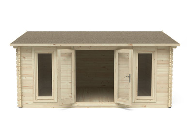 Further photograph of Forest Garden Rushock 5.0m x 4.0m Log Cabin with Apex Roof, Double Glazed, 34kg Polyester Felt and Underlay