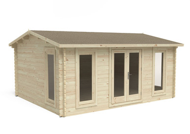 Further photograph of Forest Garden Rushock 5.0m x 4.0m Log Cabin with Apex Roof, Double Glazed, Felt Shingles and Underlay