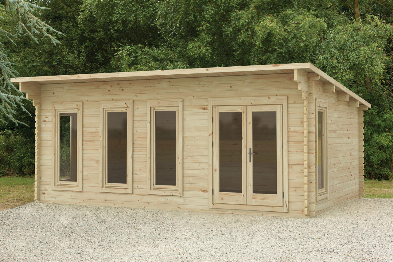 Photograph of Forest Garden Wolverley 6.0m x 4.0m Log Cabin with Pent Roof, Double Glazed, 24kg Polyester Felt