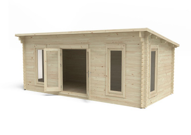 Further photograph of Forest Garden Arley 6.0m x 3.0m Cabin with Pent Roof, Double Glazed, 24kg Polyester Felt (Installed)