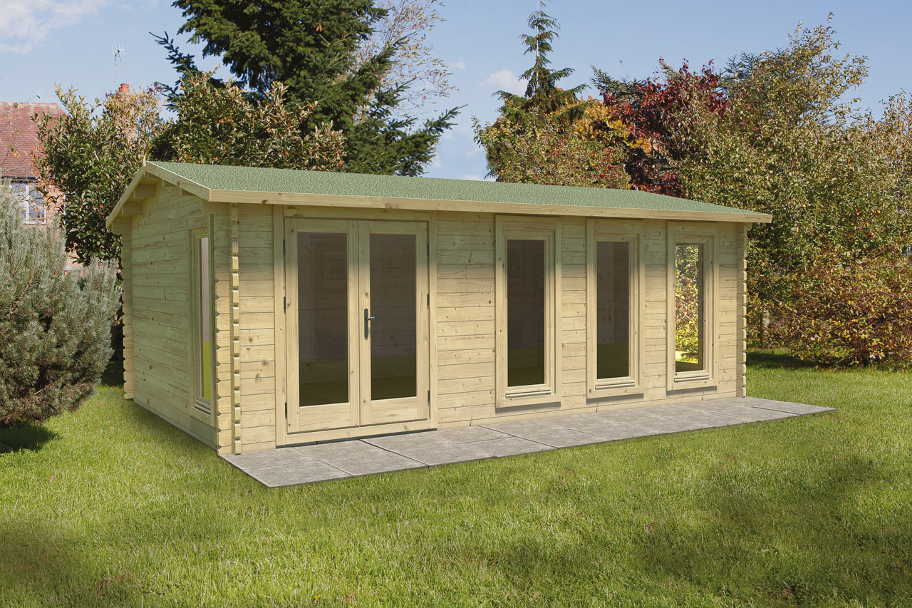 Photograph of Forest Garden Blakedown 6.0m x 4.0m Log Cabin with Apex Roof, Double Glazed, 24kg Polyester Felt (Installed)
