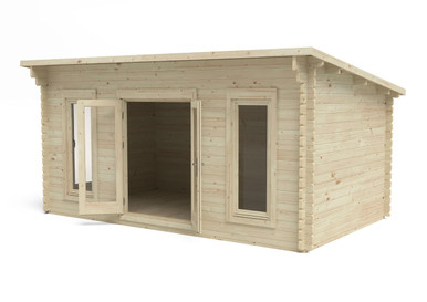 Further photograph of Forest Garden Elmley 5.0m x 3.0m Log Cabin with Pent Roof, Double Glazed, 24kg Polyester Felt (Installed)