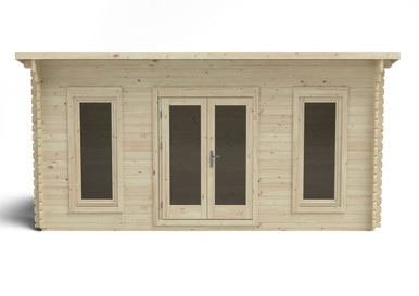 Further photograph of Forest Garden Elmley 5.0m x 3.0m Log Cabin with Pent Roof, Double Glazed, 24kg Polyester Felt (Installed)