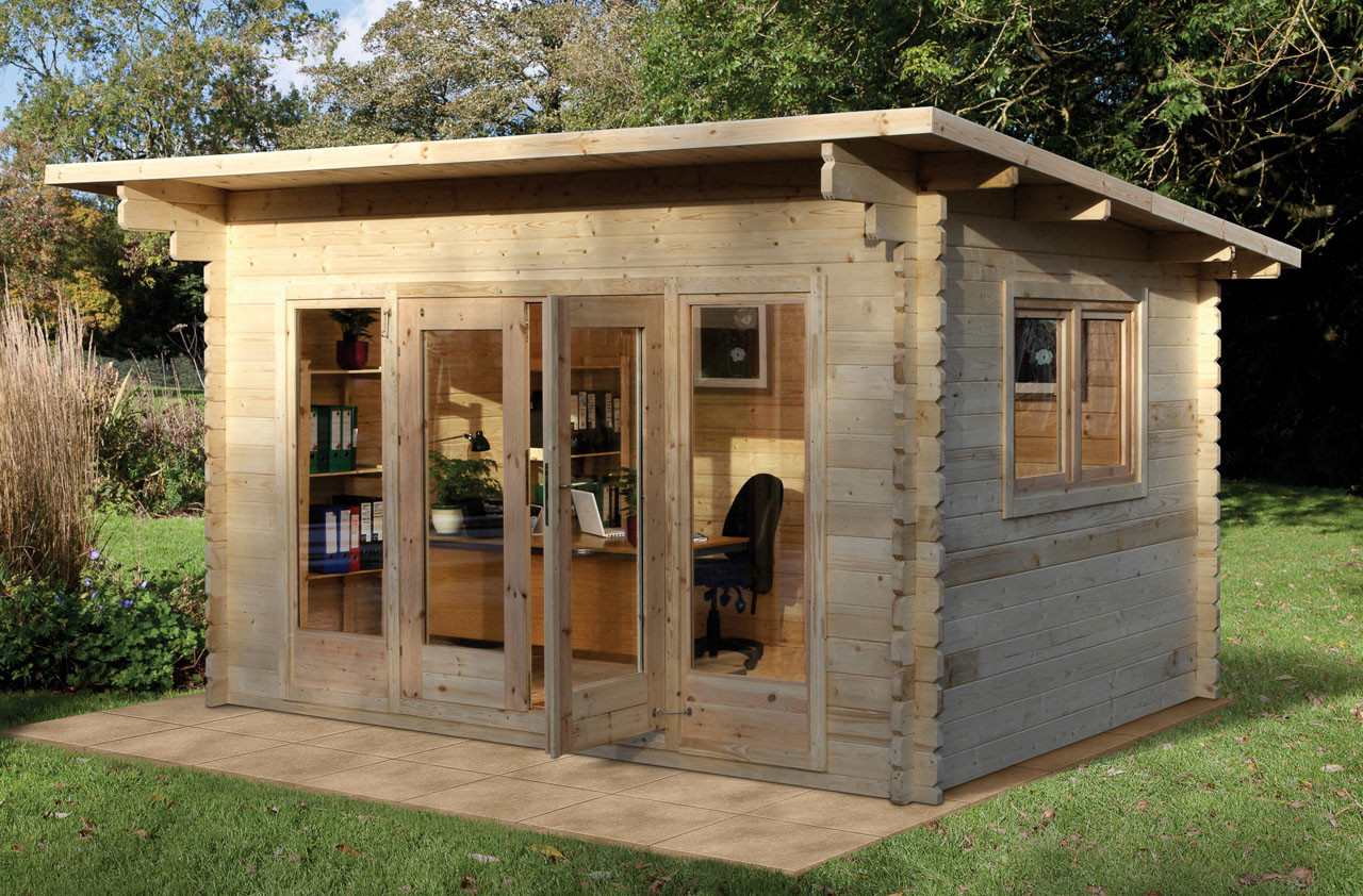 Photograph of Forest Garden Melbury 4.0m x 3.0m Log Cabin with Pent Roof, Double Glazed, 34kg Polyester Felt and Underlay (Installed)