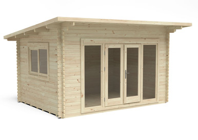 Further photograph of Forest Garden Melbury 4.0m x 3.0m Log Cabin with Pent Roof, Single Glazed, 24kg Polyester Felt (Installed)