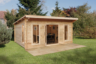 Further photograph of Forest Garden Mendip 5.0m x 4.0m Log Cabin with Pent Roof, Double Glazed, 24kg Polyester Felt (Installed)