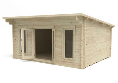 Further photograph of Forest Garden Mendip 5.0m x 4.0m Log Cabin with Pent Roof, Double Glazed, 24kg Polyester Felt (Installed)