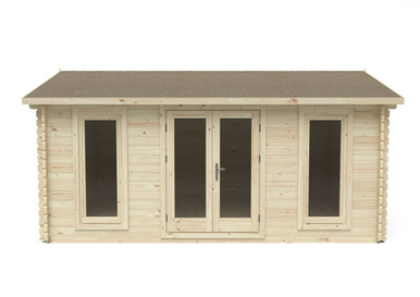 Further photograph of Forest Garden Rushock 5.0m x 4.0m Log Cabin with Apex Roof, Double Glazed, 24kg Polyester Felt (Installed)