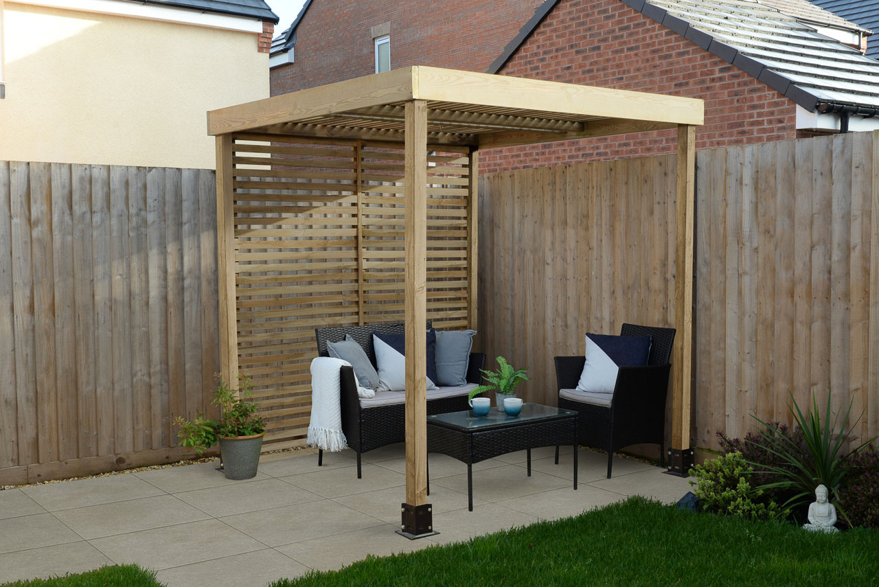 Photograph of Forest Garden Natural Timber Modular Pergola with 1 Side Panel Pack 1970 x 1970 x 2045mm FSC