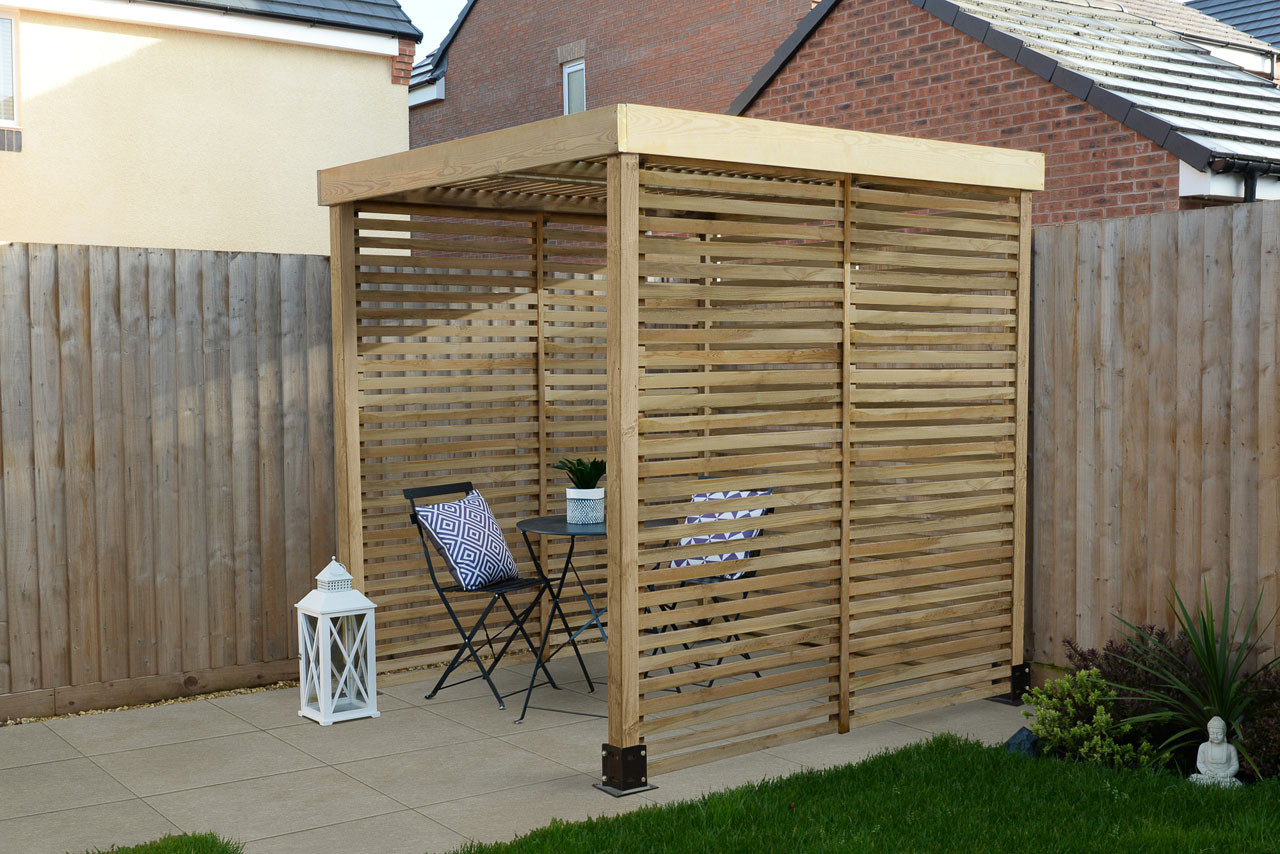 Photograph of Forest Garden Natural Timber Modular Pergola with 3 Side Panel Packs 1970 x 1970 x 2045mm FSC