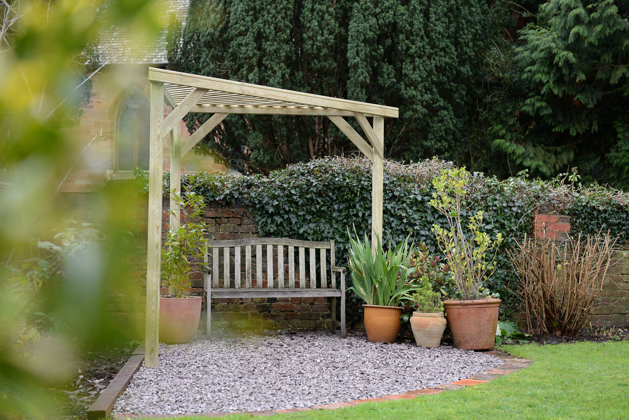 Photograph of Forest Garden Natural Timber Slatted Corner Pergola 2940 x 1470 x 2130mm  FSC