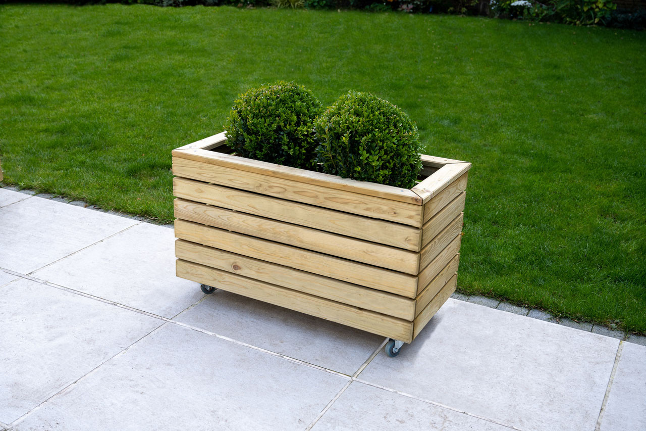 Photograph of Forest Garden Double Linear Planter with Wheels 183mm x 800mm x 405mm