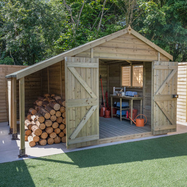 Further photograph of Forest Garden Timberdale 10ft x 8ft Dble Dr Apex Shed with Double Door and Log Store