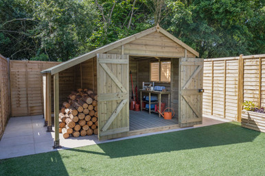 Further photograph of Forest Garden Timberdale 10ft x 8ft Dble Dr Apex Shed with Double Door and Log Store