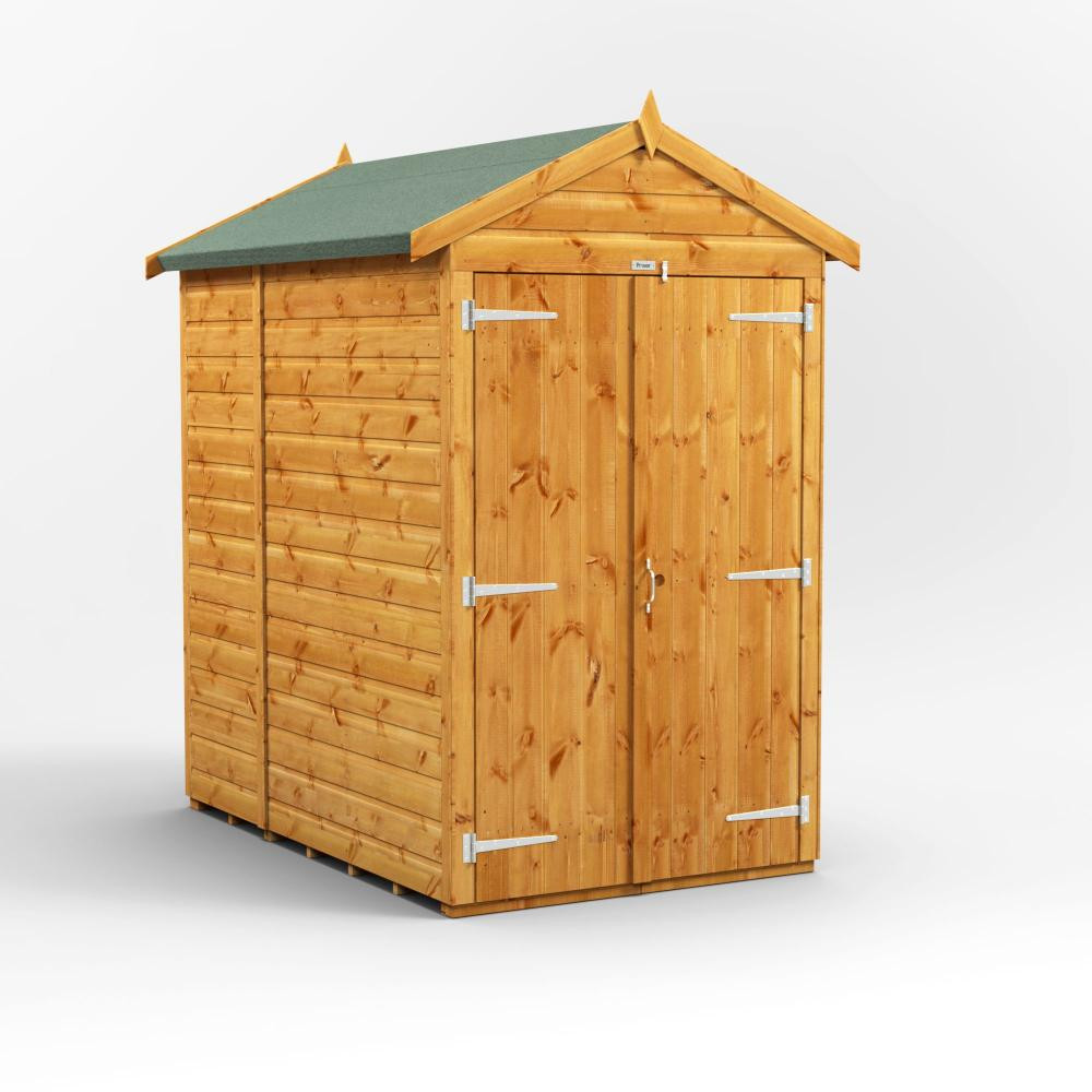 Photograph of 6x4 Power Double Door Apex Shiplap Dip Treated Windowless Shed